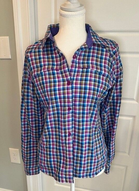 Columbia Tops - Columbia Omni-Shade UPF 40 Plaid Hiking Shirt Women’s Small Blue Purple Plaid